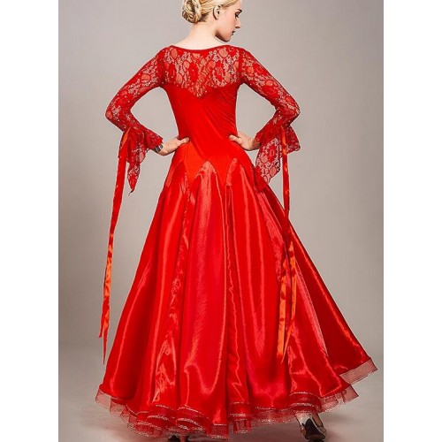 Black red lace ballroom dance dresses for women girls waltz tango rhythm modern waltz tango flamenco dance long skirts for female